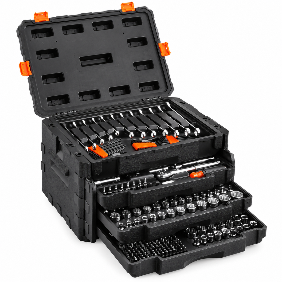 Mechanics Tool Set and Socket Set, 1/4" 3/8" 1/2" Drive Deep and Standard Sockets, 450 Pcs SAE and Metric Mechanic Tool Kit with Bits, Hex Wrenches, Combination Wrench, Accessories, Storage Case