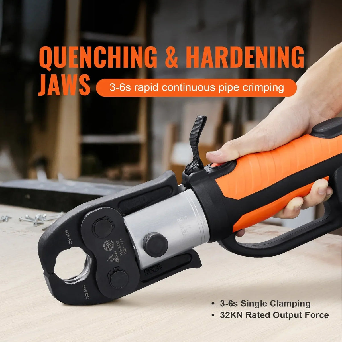 Press Tool, 18V Electric Pipe Crimping Tool for 1/2" to 2" Copper Pipes, 32KN Press Tool Kit Compatible with ProPress - with 6 VUS Press Jaws, 2pcs 4AH Battery, Fast Charger & Carrying Case