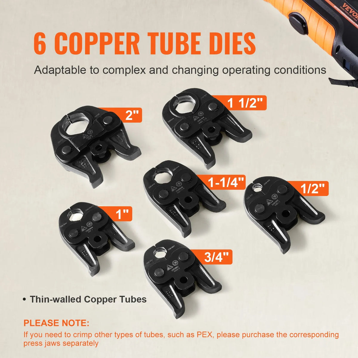 Press Tool, 18V Electric Pipe Crimping Tool for 1/2" to 2" Copper Pipes, 32KN Press Tool Kit Compatible with ProPress - with 6 VUS Press Jaws, 2pcs 4AH Battery, Fast Charger & Carrying Case